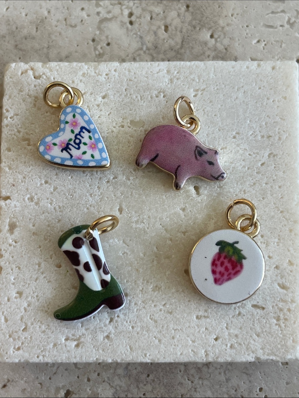 Ceramic Charm Set Mom Heart Pig Cowgirl Boot Strawberry Pendant Lot